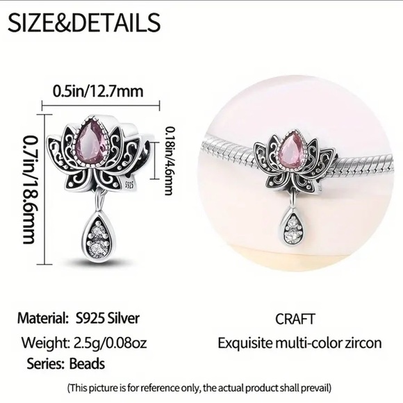 Women’s 925 Sterling Silver Lotus Charm/Pendant - NWT - Picture 5 of 6